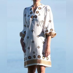 FOIL‎ Boho Embroidered Linen Midi Dress Size 10